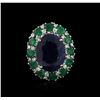 Image 1 : 14KT White Gold 12.52ct Sapphire, Emerald and Diamond Ring