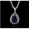 Image 1 : 14KT White Gold GIA Certified 16.01ct Tanzanite and Diamond Pendant With Chain