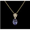 Image 2 : 2.92ct Tanzanite and Diamond Pendant With Chain -  14KT Yellow Gold