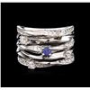 Image 1 : 0.18ct Blue Sapphire and Diamond Ring - 14KT White Gold