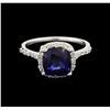 Image 1 : 3.24ct Blue Sapphire and Diamond Ring - 14KT White Gold