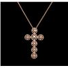Image 1 : 0.17ctw Diamond Cross Pendant With Chain - 14KT Rose Gold