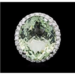 14KT White Gold 30.80ct Green Quartz and Diamond Ring
