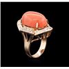Image 3 : 15.99ct Red Coral and Diamond Ring - 14KT Rose Gold