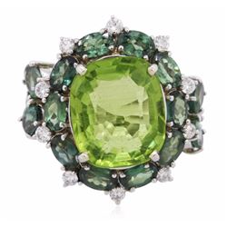 18KT White Gold 9.54ct Peridot, Chrysoberyls and Diamond Ring
