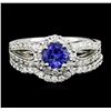 Image 1 : 14KT White Gold 0.73ct Tanzanite and Diamond Wedding Ring Set
