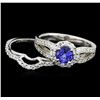 Image 3 : 14KT White Gold 0.73ct Tanzanite and Diamond Wedding Ring Set