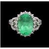 Image 1 : 14KT White Gold 3.42ct Emerald and Diamond Ring