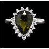 Image 1 : 14KT White Gold 3.23ct Green Tourmaline and Diamond Ring