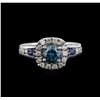 Image 1 : 1.23ctw Fancy Blue Diamond and Sapphire Ring - 14KT White Gold