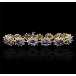 14KT Yellow Gold 9.90ctw Tanzanite and Diamond Bracelet