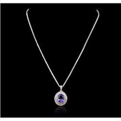 14KT White Gold 5.01ct Tanzanite and Diamond Pendant With Chain