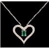 Image 2 : 14KT White Gold 0.45ct Emerald and Diamond Pendant With Chain