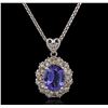 Image 1 : 3.56ct Tanzanite and Diamond Pendant With Chain - 14KT White Gold