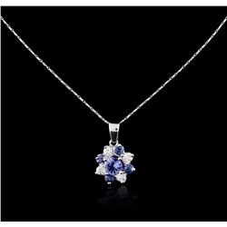 14KT White Gold 1.43ct Tanzanite, Sapphire and Diamond  Pendant With Chain