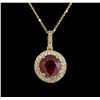 Image 2 : 4.96ct Ruby and Diamond Pendant With Chain - 14KT Yellow Gold