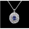 Image 2 : 14KT White Gold 3.57ct Tanzanite and Diamond Pendant With Chain