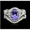 Image 1 : 14KT White Gold 2.37ct Tanzanite and Diamond Ring and Guard