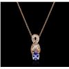 Image 2 : 14KT Rose Gold 0.72ct Tanzanite and Diamond Pendant With Chain