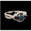 Image 2 : 14KT White Gold 1.03ctw Fancy Blue Diamond and Ruby Ring