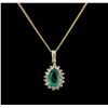 Image 2 : 1.60ct Emerald and Diamond Pendant With Chain - 14KT Yellow Gold