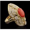 Image 2 : 14KT Yellow Gold 4.40ct Coral and Diamond Ring