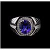 Image 1 : 3.79ct Tanzanite and Diamond Mens Ring - 14KT White Gold