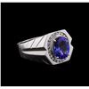 Image 2 : 3.79ct Tanzanite and Diamond Mens Ring - 14KT White Gold