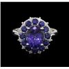 Image 1 : 3.56ct Tanzanite, Sapphire and Diamond Ring - 14KT White Gold