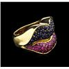 Image 2 : 2.00ctw Blue and Pink Sapphire Ring - 18KT Yellow Gold