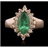 Image 1 : 14KT Rose Gold 1.59ct Emerald and Diamond Ring