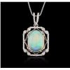 Image 1 : 18KT White Gold 8.80ct Opal and Diamond Pendant With Chain