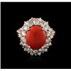 Image 1 : 14KT Rose Gold 8.88ct Coral and Diamond Ring