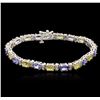 Image 1 : 14KT White Gold 5.30ctw Sapphire, Tanzanite and Diamond Bracelet