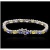 Image 2 : 14KT White Gold 5.30ctw Sapphire, Tanzanite and Diamond Bracelet