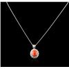 Image 2 : 14KT White Gold 4.90ct Coral and Diamond Pendant With Chain