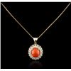 Image 1 : 14KT Rose Gold 5.58ct Coral and Diamond Pendant With Chain