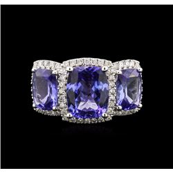 6.18ctw Tanzanite and Diamond Ring - 18KT White Gold