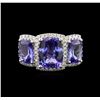 Image 1 : 6.18ctw Tanzanite and Diamond Ring - 18KT White Gold