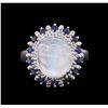 Image 1 : 14KT White Gold 6.34ct Blue Moonstone and Blue Sapphire Ring
