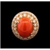 Image 1 : 7.92ct Red Coral and Diamond Ring - 14KT Rose Gold