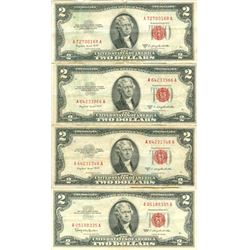 Lot of 10 Assorted United States Red Seal $2 Bills