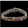 Image 1 : 27.00ctw Multi Color Sapphire Bracelet - 14KT White Gold