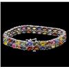 Image 2 : 27.00ctw Multi Color Sapphire Bracelet - 14KT White Gold