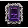 Image 1 : 14KT White Gold 11.15ct Amethyst and Diamond Ring