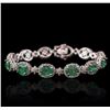 Image 1 : 14KT White Gold 10.60ctw Emerald and Diamond Bracelet