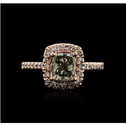 14KT Rose Gold 1.66ctw Fancy Yellowish Green Diamond Ring