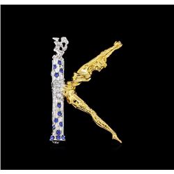 Erte Letter K Pendant Brooch - Gold-Plated Sterling Silver