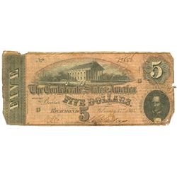 $5 1864 Richmond Virginia Confederate States of America Bank Note