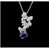 Image 2 : 14-18KT White Gold 1.49ct Sapphire and Diamond Pendant With Chain